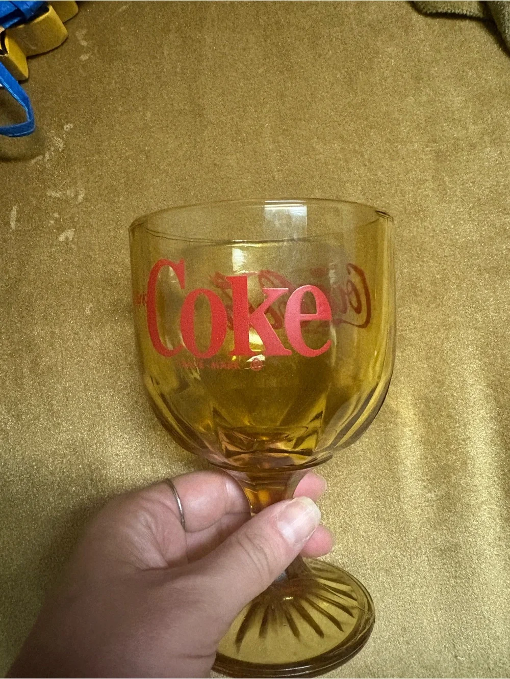 Coca-Cola Amber Goblet Glass with Red Logo vintage